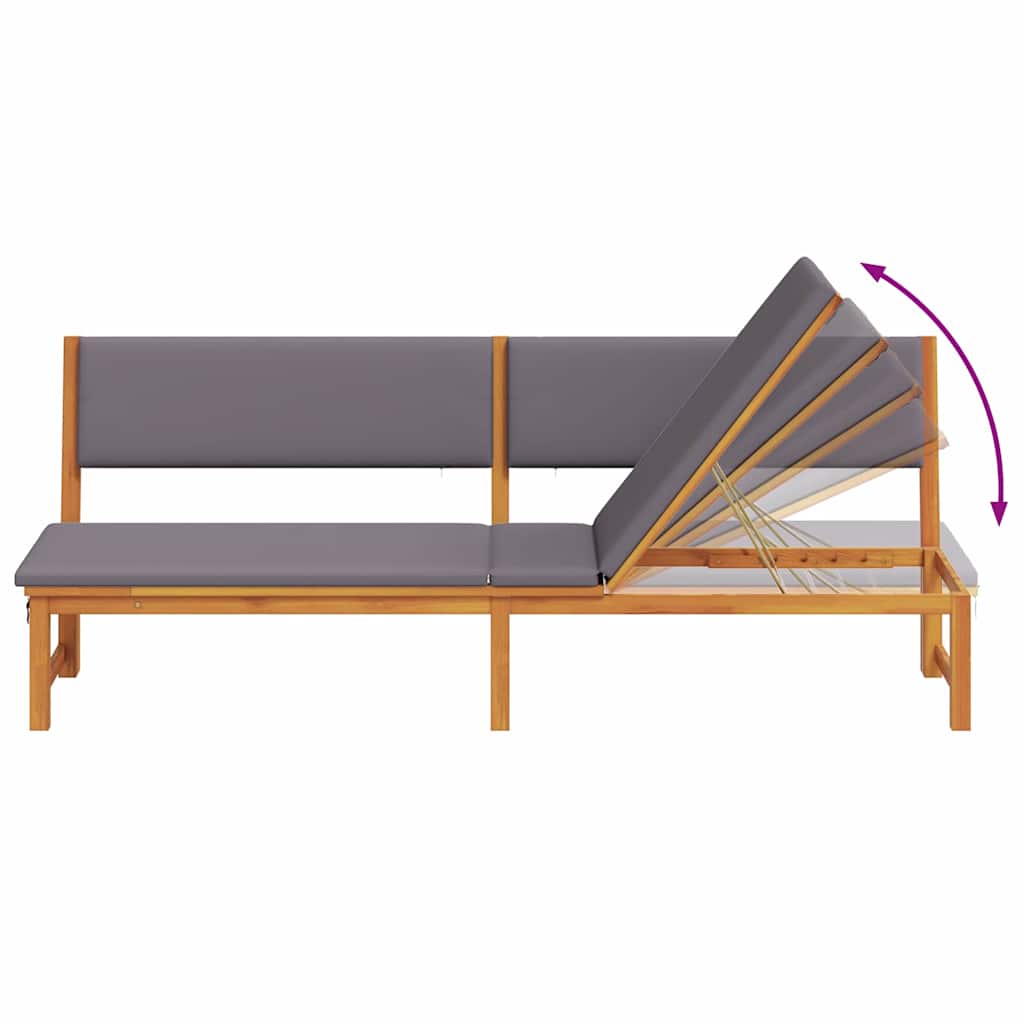 Sun Lounger Reclining Brown 200 x 57 x 75cm Solid Acacia wood